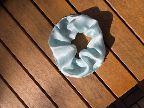 Beaded Indigo Silk Scrunchie