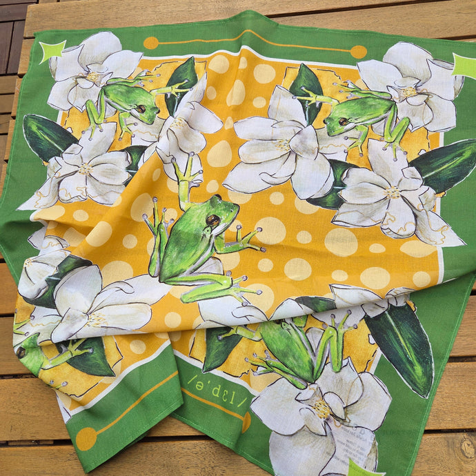 Louisiana Tree Frog and Magnolia Flower Scarf