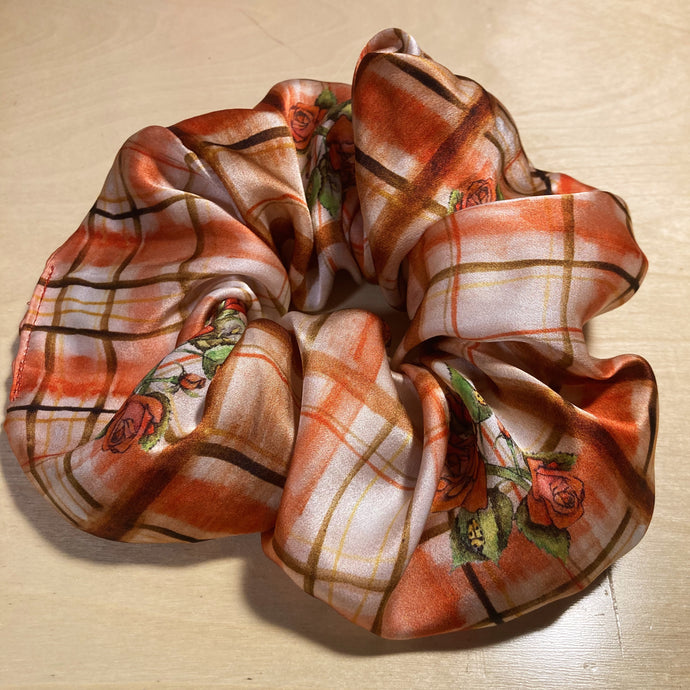 Rose Plaid Silk Scrunchie