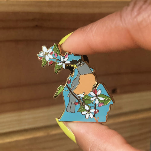 American Robin + Apple Blossom Enamel Pin