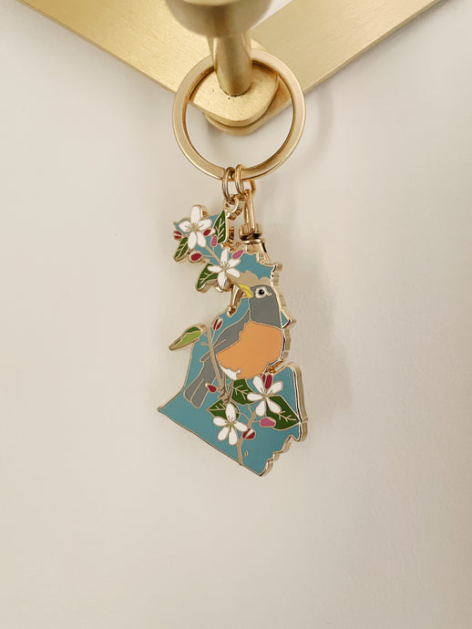 American Robin + Apple Blossom Keychain