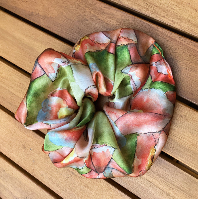 Watercolor Poppy Silk Scrunchies