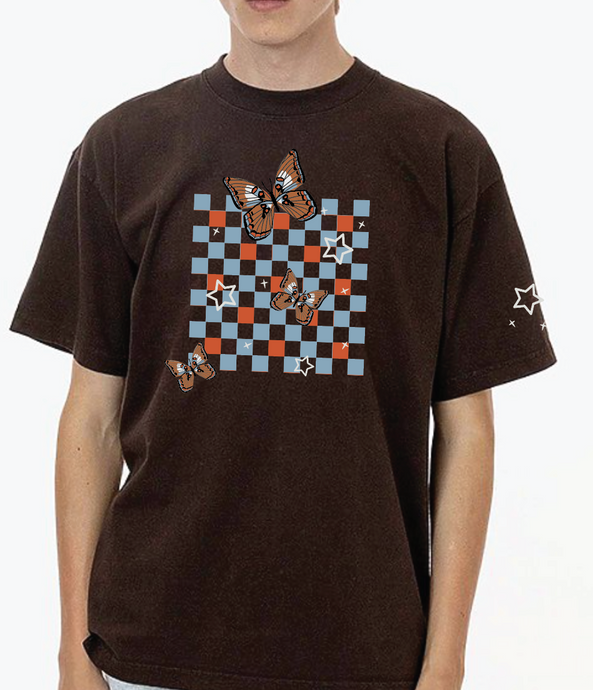 White Admiral Butterfly Checkered Tee