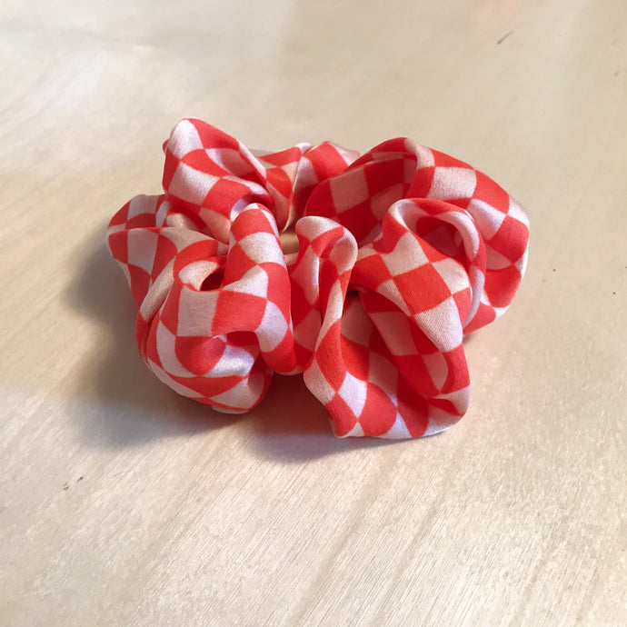 Orange Checkered Silk Scrunchie