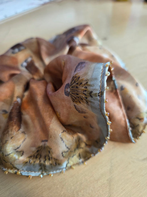 Beaded Cholla Cactus Watercolor Silk Scrunchie