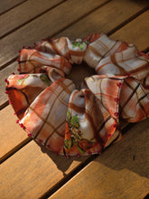 Beaded Rose Lady Bug Plaid Silk Scrunchie