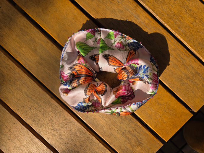 Beaded Monarch Butterfly Silk Scrunchie