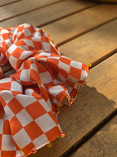 Beaded Orange Checkered Silk Scrunchie