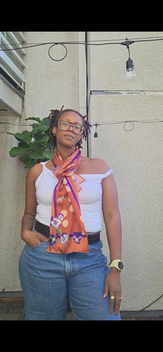 Red Cardinal + Violet Flower Long Silk Scarf