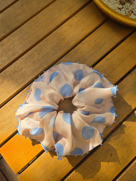 Beaded Polka Dot Silk Scrunchie