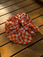 Beaded Orange Checkered Silk Scrunchie
