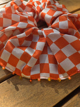 Beaded Orange Checkered Silk Scrunchie