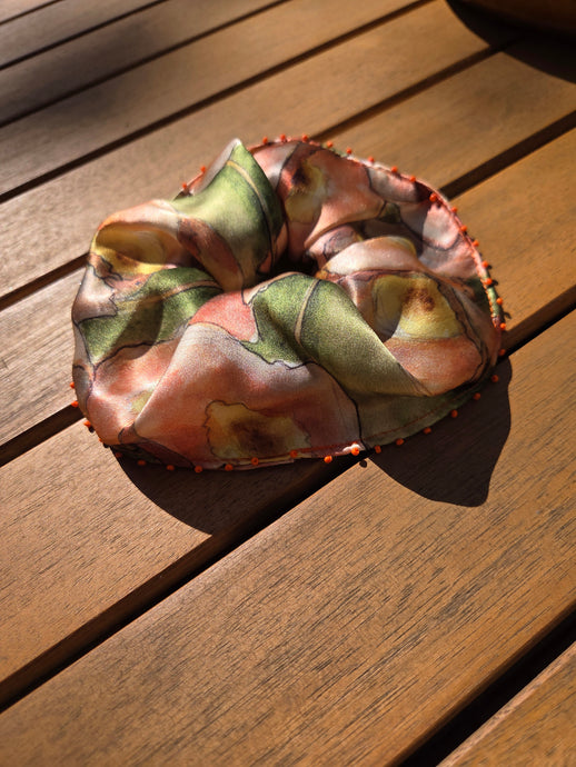 Beaded Poppy Silk Scrunchie